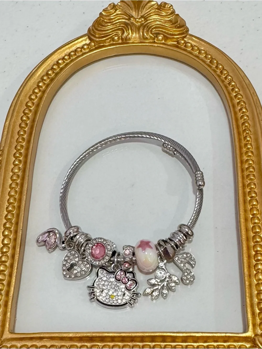 New Silver-Tone Pink Accent Charm Bracelet with Hello Kitty Pendant